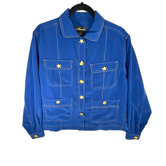 Mureli Womens Vintage Sz S Jacket Blazer Blue Accent Buttons Fancy Stitch Stars - Picture 1 of 10